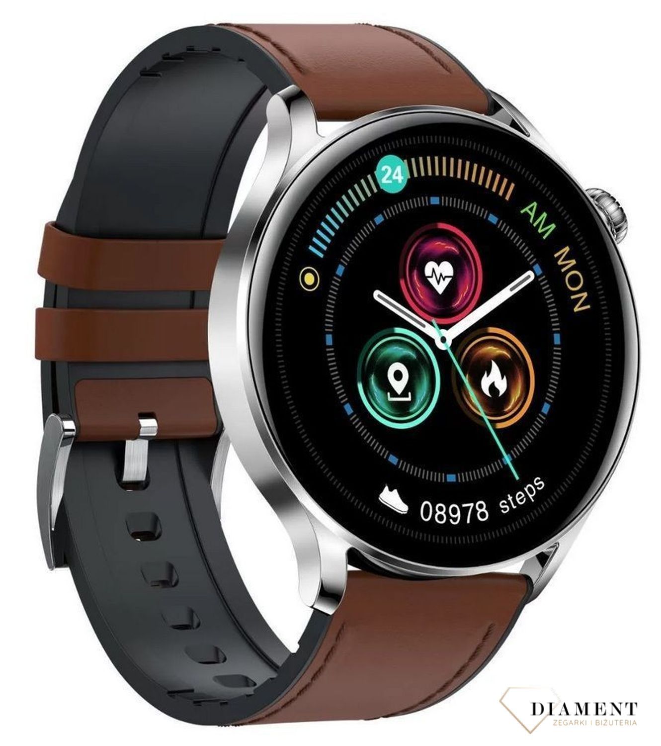 Smartwatch męski Garett skórzany brązowy pasek Men Elegance Jasny (2).jpg